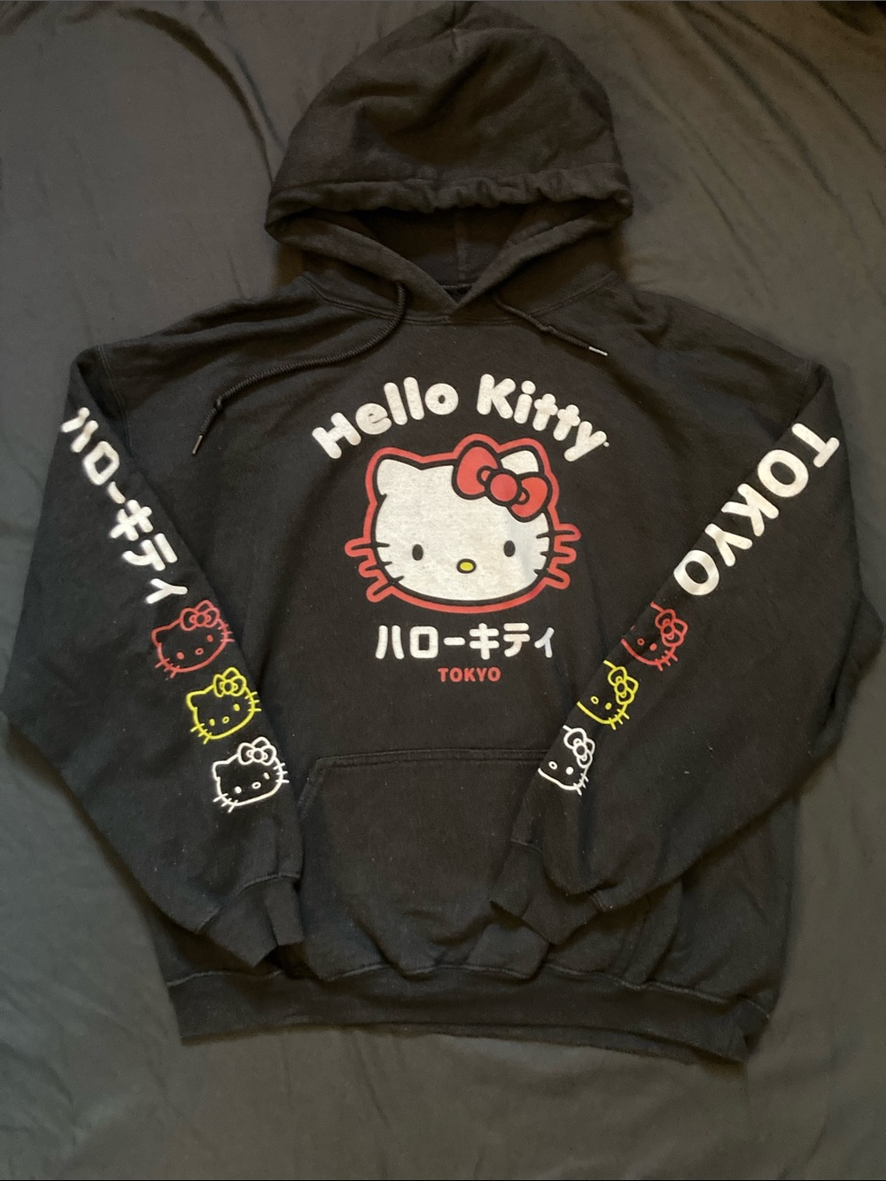 Sanrio Hello Kitty Black Graphic Hoodie Japanese Long Sleeve Size